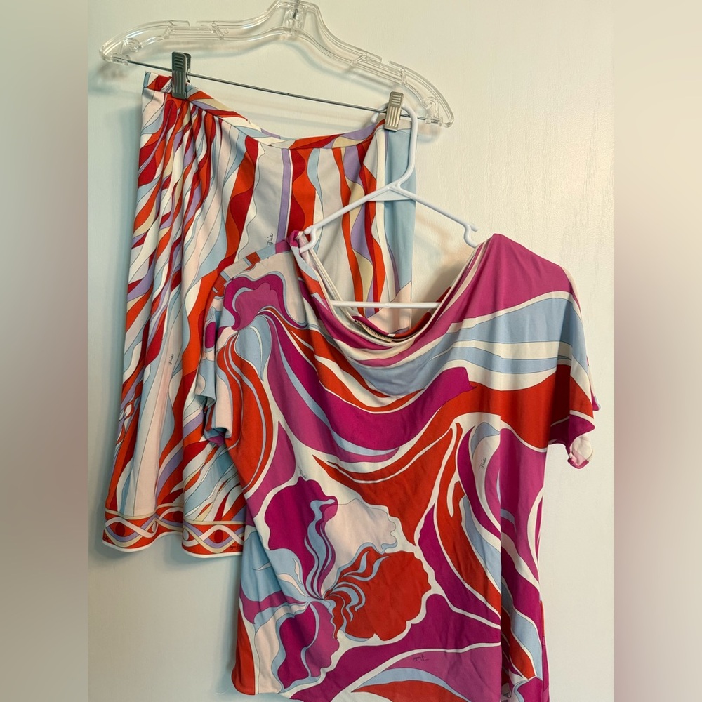 Emilio Pucci Red and Pink Swirl Set